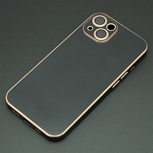 Чехол накладка для APPLE iPhone 13, силикон, стекло, защита камеры, цвет черно золотистый