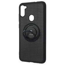Чехол накладка iFace для SAMSUNG Galaxy A11 (SM-A115), Galaxy M11 (M115), силикон, кольцо держатель, цвет черный.