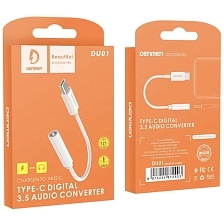 Аудио кабель, переходник DENMEN DU01 гнездо AUX на USB Type C, цвет белый Аудио кабель, переходник DENMEN DU01 гнездо AUX на USB Type C, цвет белый