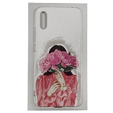 Чехол накладка для XIAOMI Redmi 9A, силикон, рисунок Девушка с букетом цветов
