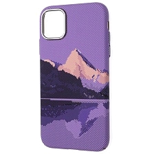 Чехол накладка FreeAir с поддержкой MagSafe для APPLE iPhone 11, пластик, светится в темноте, рисунок Гора, цвет фиолетовый