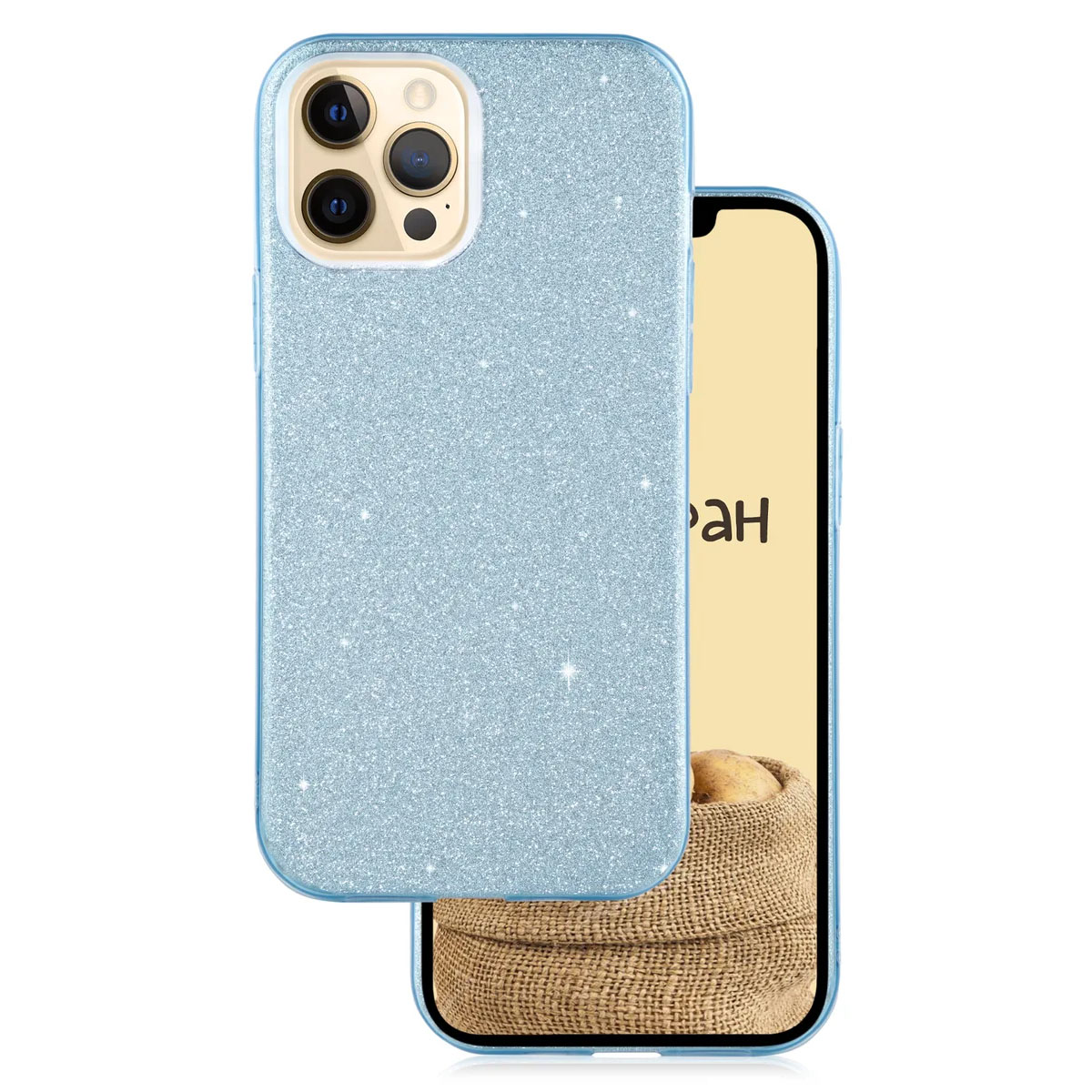 Чехол накладка Shine для APPLE iPhone 12 Pro MAX (6.7"), силикон, блестки, цвет голубой