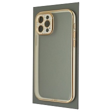 Чехол накладка для APPLE iPhone 12 Pro (6.1"), силикон, пластик, стразы, защита камеры, цвет окантовки золотисто белый