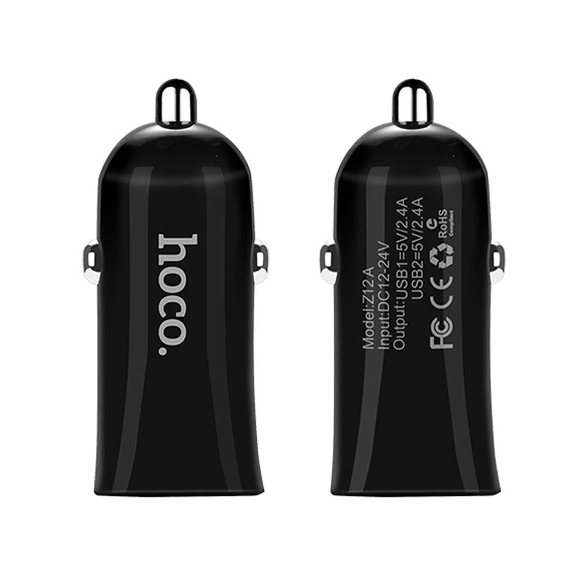 АЗУ (Автомобильное зарядное устройство) HOCO Z12 Elite, 2.4A, 2 USB, цвет черный