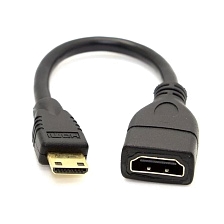 Адаптер кабель HDMI M (папа) на порт HDMI F (мама), длина 10 сантиметров, цвет черный.