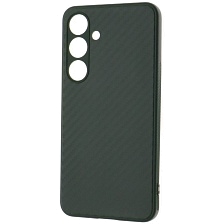 Чехол накладка для SAMSUNG Galaxy S24, защита камеры, силикон, карбон, цвет темно зеленый