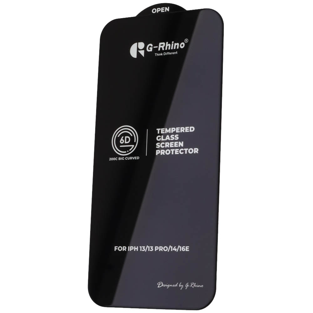 Защитное стекло 6D G-Rhino 200C для APPLE iPhone 13, iPhone 13 Pro, iPhone 14, iPhone 16e, цвет окантовки черный (Тип 2)