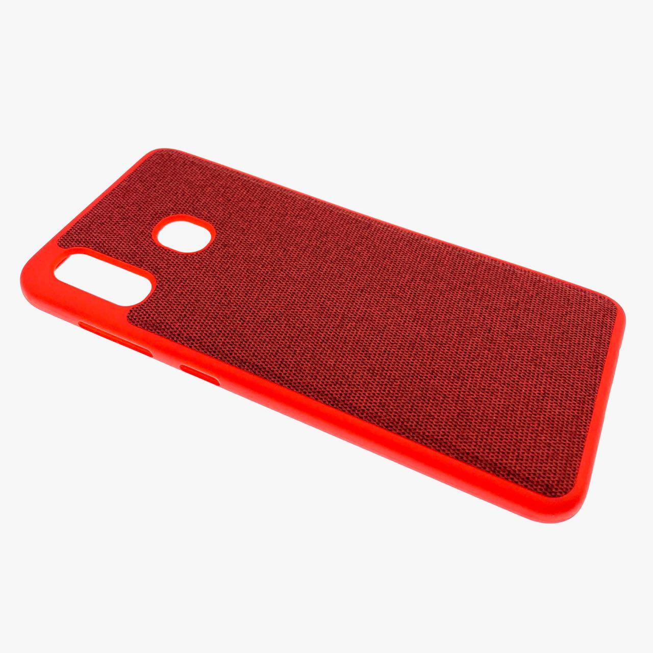 Чехол накладка для SAMSUNG Galaxy A20 (SM-A205), силикон, джинсовая, цвет красный.