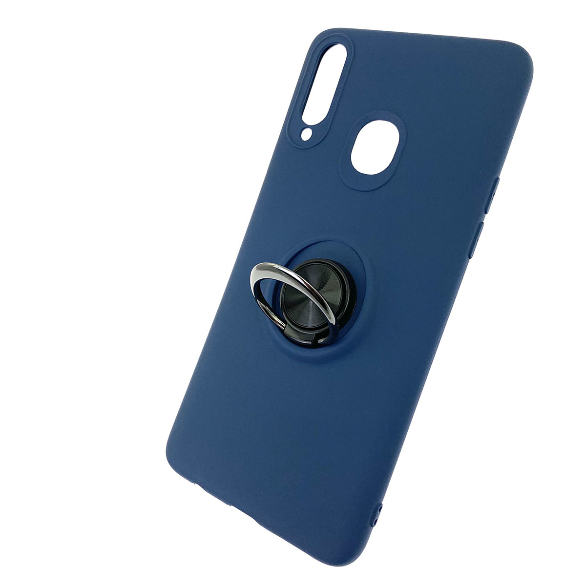 Чехол накладка для SAMSUNG Galaxy A20s (SM-A207), силикон, кольцо держатель, спиннер, цвет темно синий.