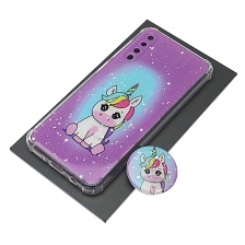 Чехол накладка для SAMSUNG Galaxy A50, A30s, A50s, силикон, фактурный глянец, с поп сокетом, рисунок Единорог