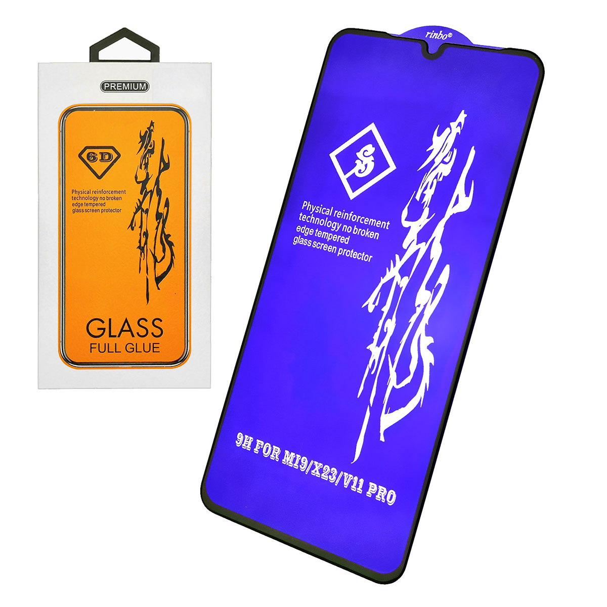 Защитное стекло 6D GLASS FULL GLUE для XIAOMI Mi 9 Pro, цвет канта черный.