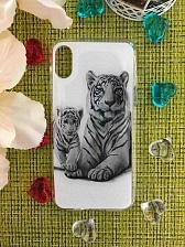 Чехол накладка для APPLE iPhone X, XS, силикон, рисунок белый Тигр.