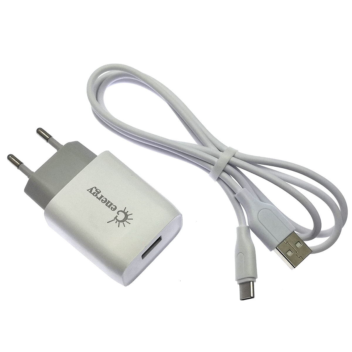 СЗУ (сетевое зарядное устройство) с кабелем Type-C aka USB-C, GENERGY eh-16, 5V-2A, длина 1 метр, цвет белый