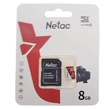 Карта памяти MicroSDHC 8GB NETAC P500 Eco Class 10, с адаптером