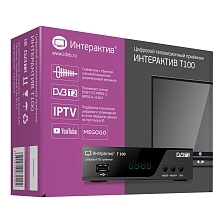 Цифровой эфирный приемник, ТВ приставка ИНТЕРАКТИВ T100 DVB-T2/C, цвет черный Цифровой эфирный приемник, ТВ приставка ИНТЕРАКТИВ T100 DVB-T2/C, цвет черный