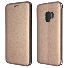 Чехол книжка для SAMSUNG Galaxy S9 (SM-G960), экокожа, визитница, цвет розовое золото