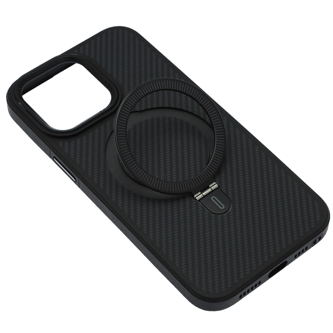 Чехол накладка Cabbeen с поддержкой MagSafe для APPLE iPhone 15 Pro Max, подставка, карбон, цвет черный