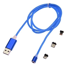 Магнитный зарядный кабель X-CABLE 360° Metal Magnetic Cable с насадками APPLE Lightning 8-pin, Micro USB, Type-C, длина 1 метр, цвет синий