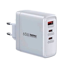 СЗУ (Сетевое зарядное устройство) REMAX RP-U100 DOFON GaN 2C + 1A, 65W, 2 USB Type C, 1 USB, цвет белый