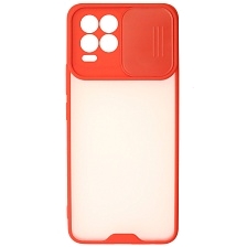 Чехол накладка LIFE TIME для Realme 8, Realme 8 Pro, силикон, пластик, матовый, со шторкой для защиты задней камеры, цвет окантовки красный