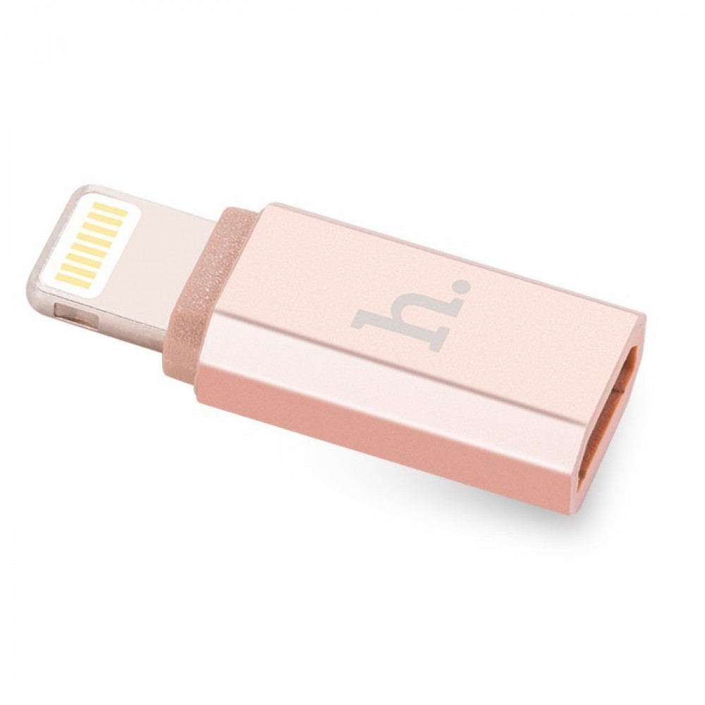 Переходник адаптер HOCO micro USB на APPLE Lightning 8-pin Adapter, цвет розовое золото.