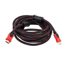 Кабель HDMI - HDMI, в нейлоновой армированной оплетке, длина 5 метров, цвет черно красный
