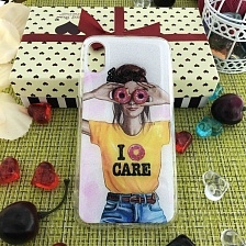 Чехол накладка для APPLE iPhone X, XS, силикон, рисунок I CARE плюшки.