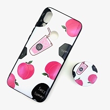 Чехол накладка для XIAOMI REDMI 7, силикон, попсокет, рисунок сок, цвет белый.