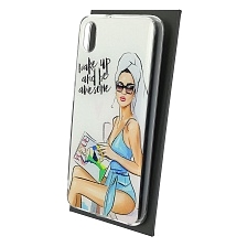 Чехол накладка для XIAOMI Redmi 7A, силикон, глянцевый, блестки, рисунок wake up and be awesome Чехол накладка для XIAOMI Redmi 7A, силикон, глянцевый, блестки, рисунок wake up and be awesome