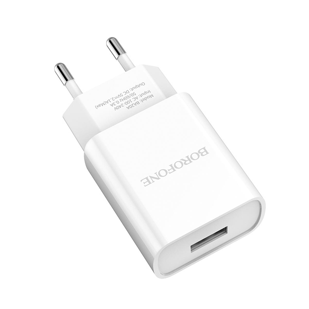 СЗУ (Сетевое зарядное устройство) BOROFONE BA20A Sharp, 2.1A, 1 USB, цвет белый