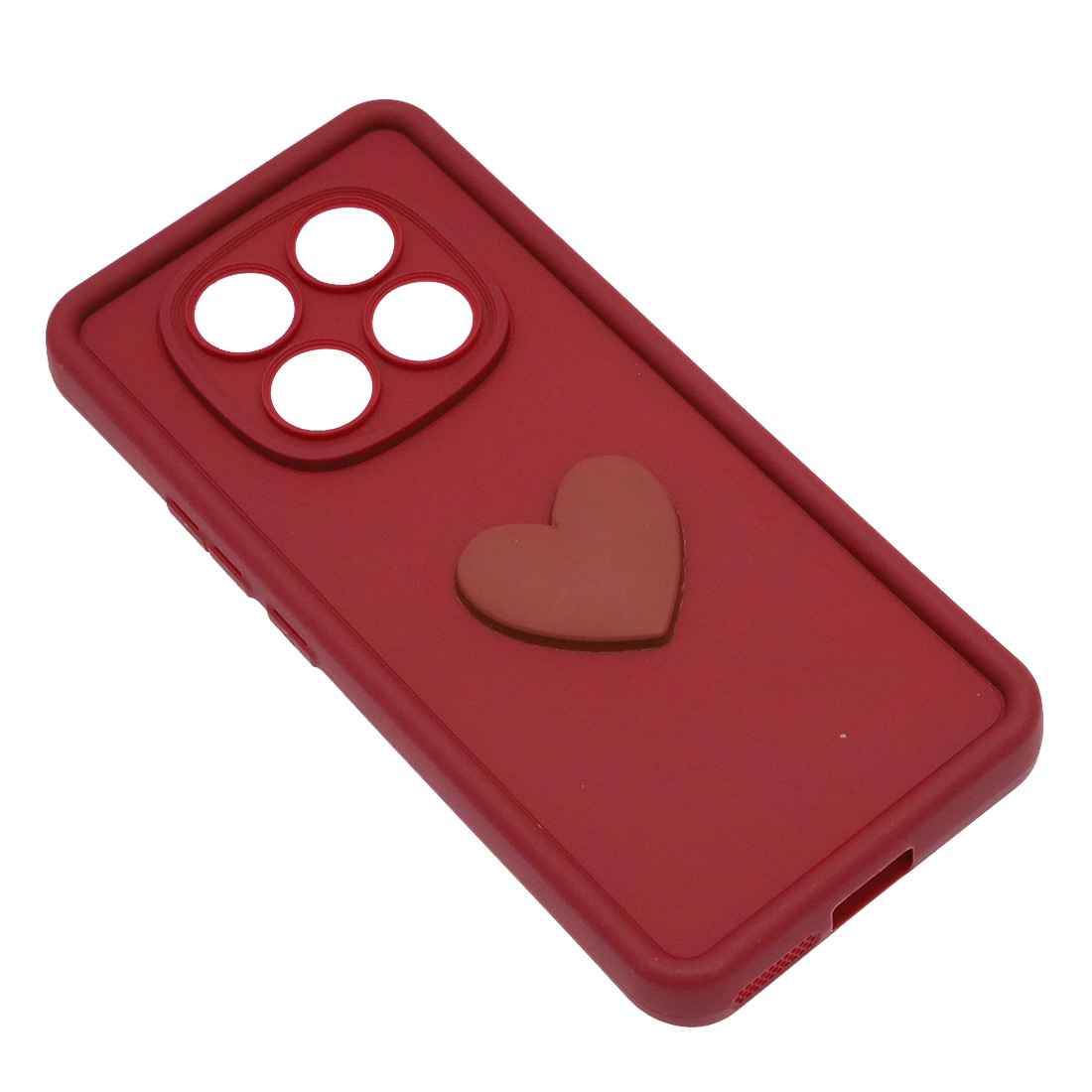 Чехол накладка для XIAOMI REDMI NOTE 14 Pro, силикон, 3D сердце, защита камеры, бортики, цвет бордовый