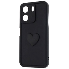 Чехол накладка для XIAOMI REDMI 13C, POCO C65, силикон, 3D сердце, защита камеры, бортики, цвет черный