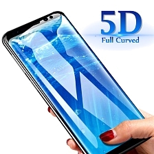 Защитное стекло Lito (премиальное качество) "5D" FULL GLUE для SAMSUNG Galaxy J6 2018 (SM-J600), цвет канта синий.