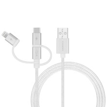USB-кабель 2в1, Apple 8 pin/micro USB, ткань, 0.2 м, круглый, белый, OEM-упаковка.