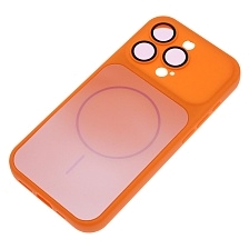 Чехол накладка для APPLE iPhone 16 Pro, Magsafe, защита камеры, пластик, силикон, бархат, цвет оранжевый