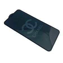 Защитное стекло "9D" GLASS FULL GLUE для APPLE iPhone XS MAX (6.5"), с рисунком лого CHANEL цвет канта черный.