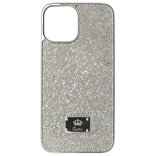 Чехол накладка Queen для APPLE iPhone 12 Pro MAX (6.7"), силикон, стразы, цвет бело серебристый