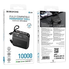Внешний портативный аккумулятор, Power Bank BOROFONE BJ64 Distinct, 10000 mAh, 22.5W, PD20W, QC3.0, LED дисплей, встроенные кабели USB Type C, Lightning 8 pin, цвет черный Внешний портативный аккумулятор, Power Bank BOROFONE BJ64 Distinct, 10000 mAh, 22.5W, PD20W, QC3.0, LED дисплей, встроенные кабели USB Type C, Lightning 8 pin, цвет черный