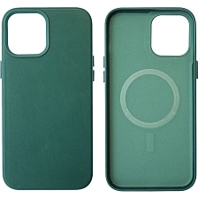 Чехол накладка Leather Case с поддержкой MagSafe для APPLE iPhone 12 Pro Max, силикон, бархат, экокожа, цвет темно зеленый