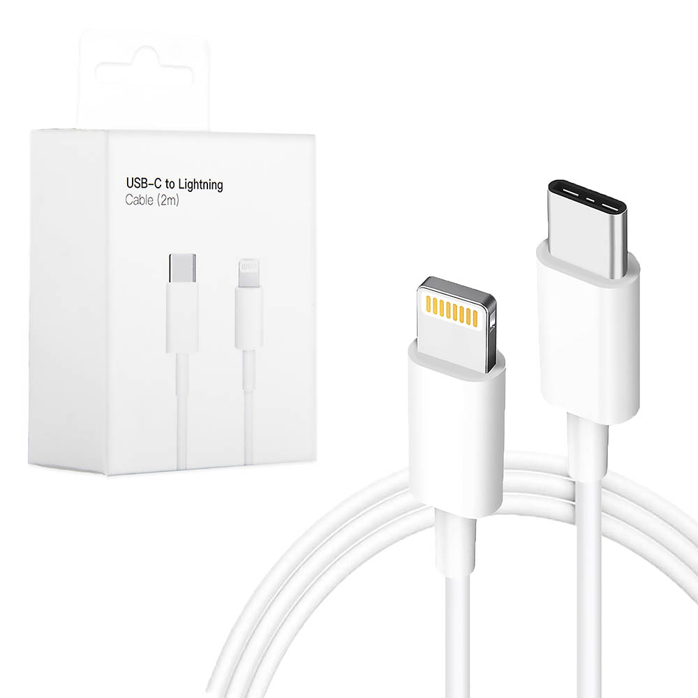 Кабель USB Type C на Lightning 8 pin для APPLE, 20W, длина 2 метра, цвет белый Кабель USB Type C на Lightning 8 pin для APPLE, 20W, длина 2 метра, цвет белый
