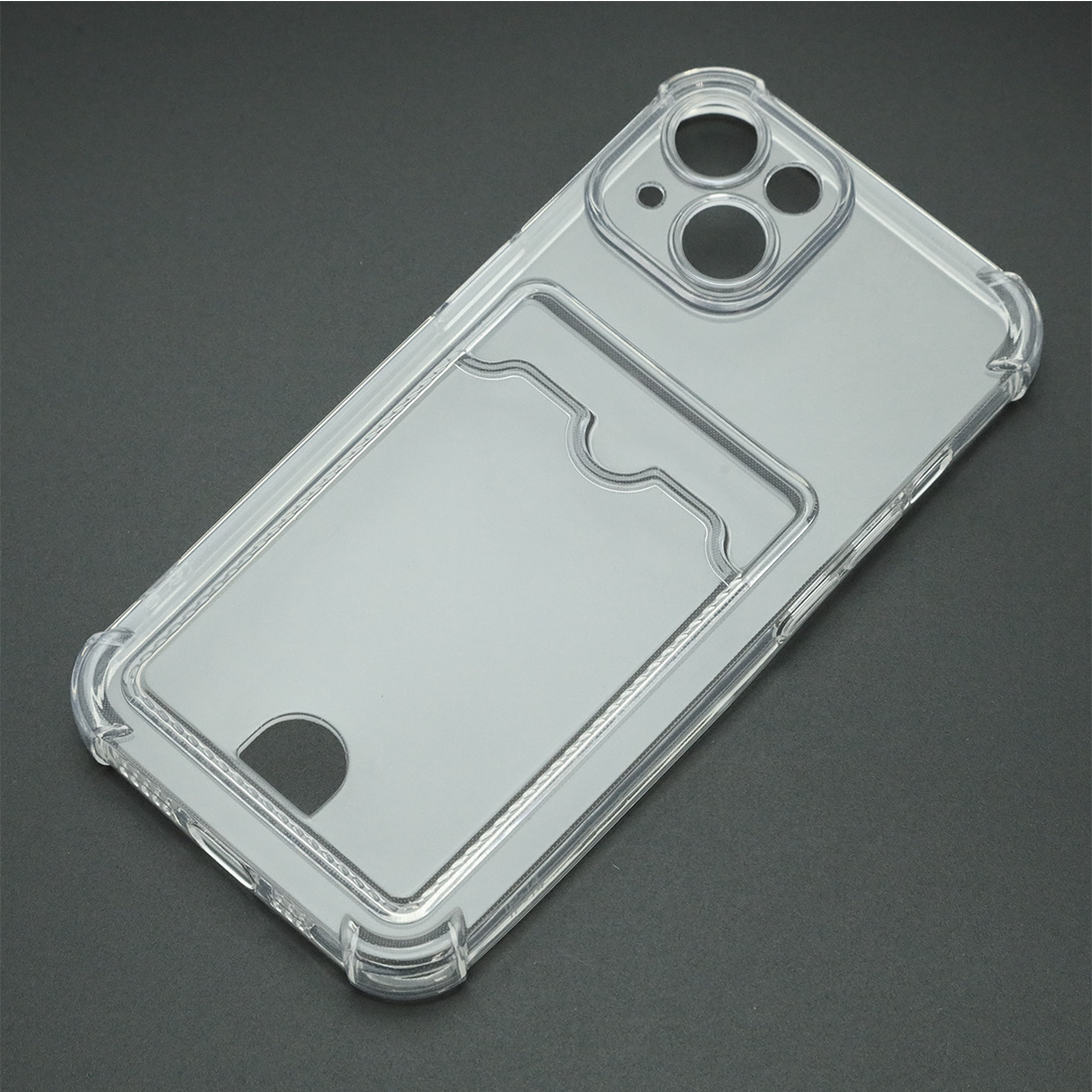 Чехол накладка CARD CASE для APPLE iPhone 14, силикон, отдел для карт, защита камеры, цвет прозрачный
