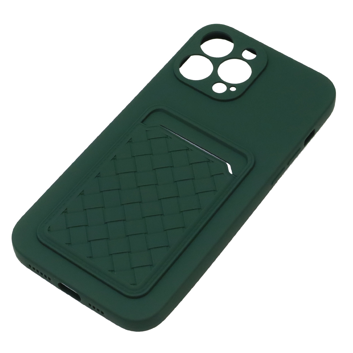 Чехол накладка CARD CASE для APPLE iPhone 13 Pro Max (6.7"), силикон, отдел для карт, цвет темно зеленый