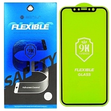 Защитное стекло ГИБКОЕ (Flexible) для iPhone X в упаковке,чёрное.