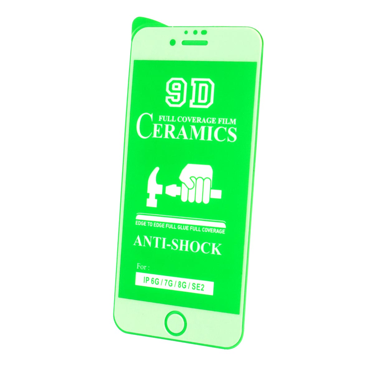 Защитное стекло 9D Ceramics для APPLE iPhone 6, iPhone 7, iPhone 8, iPhone SE 2020, цвет окантовки белый