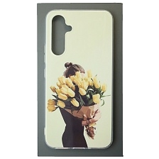 Чехол накладка для SAMSUNG Galaxy A54 5G, силикон, глянцевый, рисунок Девушка с цветами
