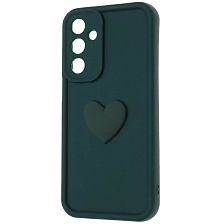 Чехол накладка для SAMSUNG Galaxy A16, силикон, 3D сердце, защита камеры, бортики, цвет темно зеленый