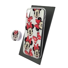 Чехол накладка для APPLE iPhone XR, силикон, фактурный глянец, с поп сокетом, рисунок Minnie mouse