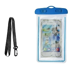 Чехол водонепроницаемый с жесткими краями, с нашейной лентой, цвет голубой