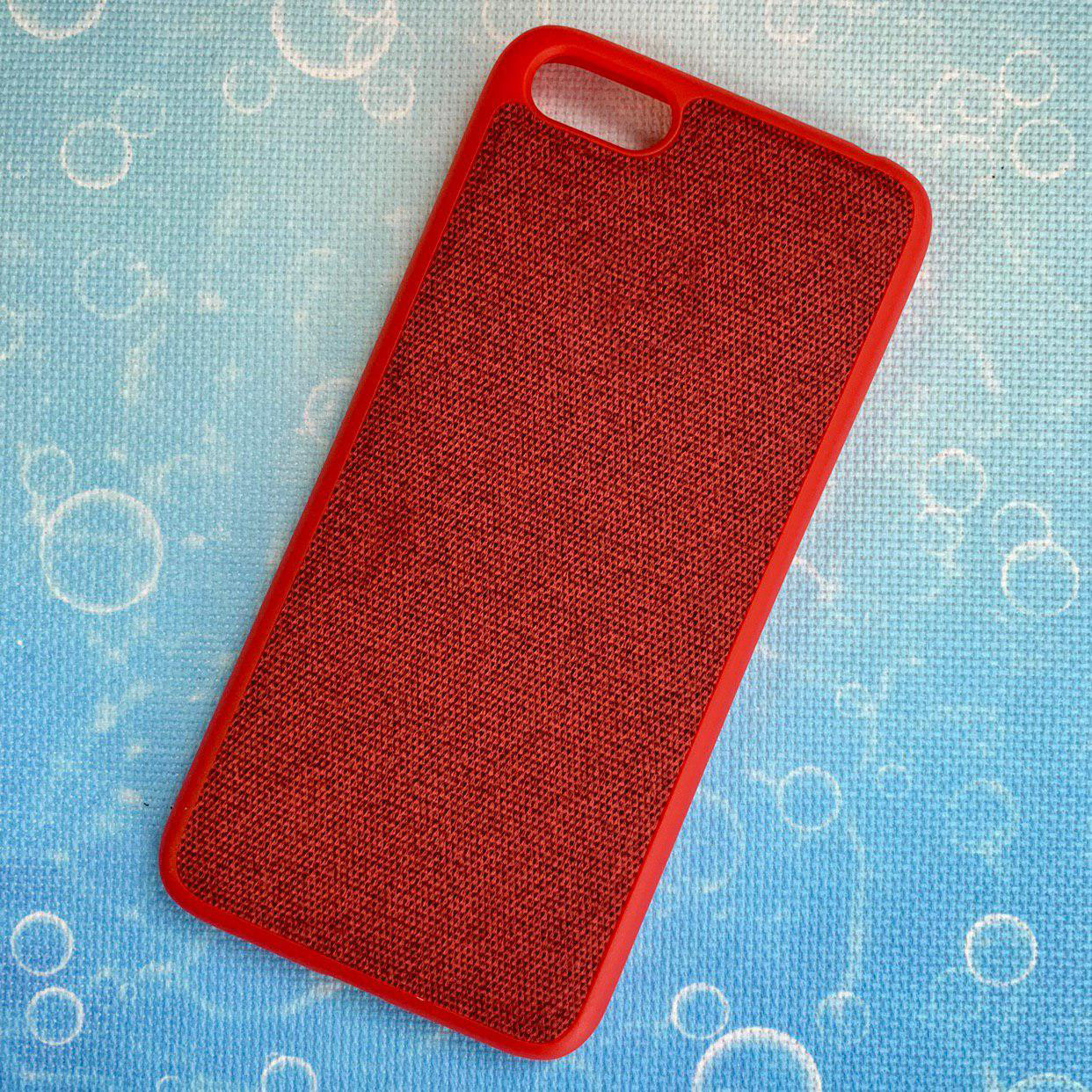 Чехол накладка для HUAWEI HONOR 7A, Y5 2018, Y5 PRIME, силикон, ткань, цвет красный.