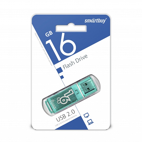 Флешка USB 16GB Smart Buy Glossy, цвет зеленый.
